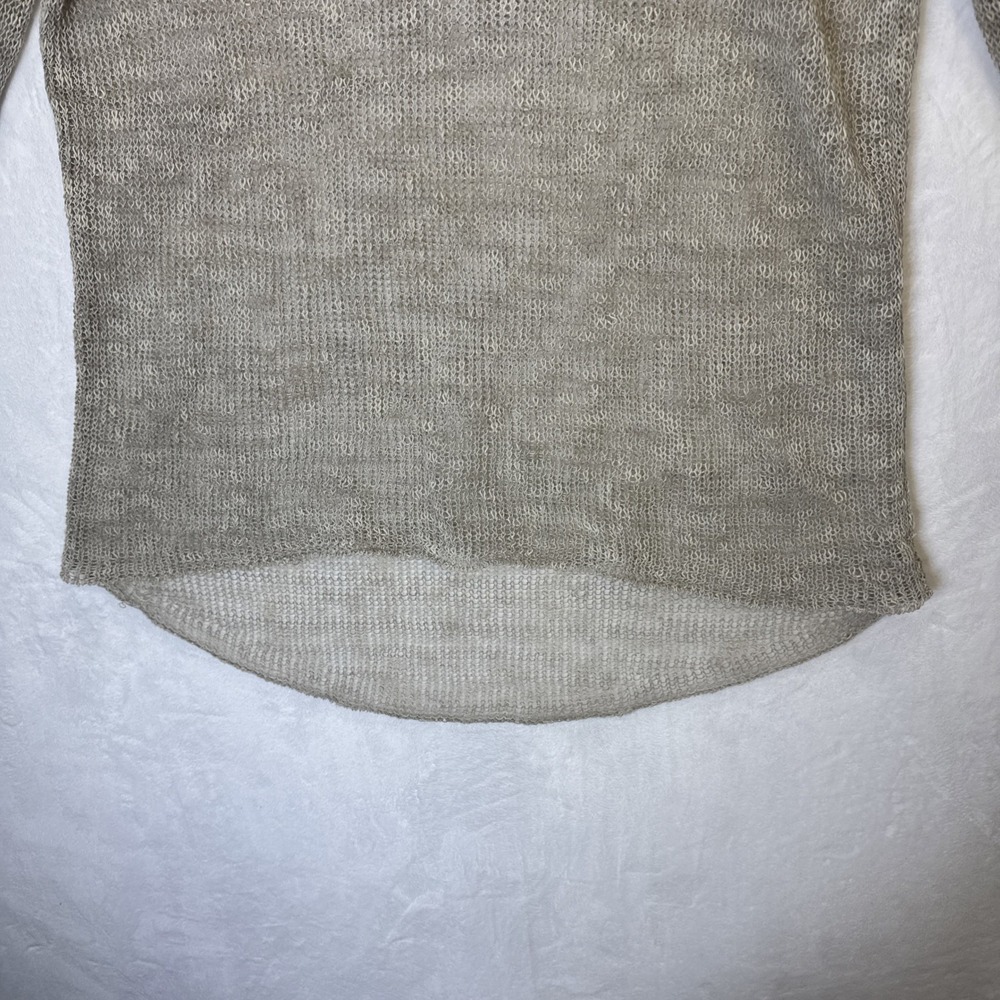 EILEEN FISHER Sweater Medium Beige Open-Weave Tunic Linen Blend Leather Trim - Picture 7 of 10